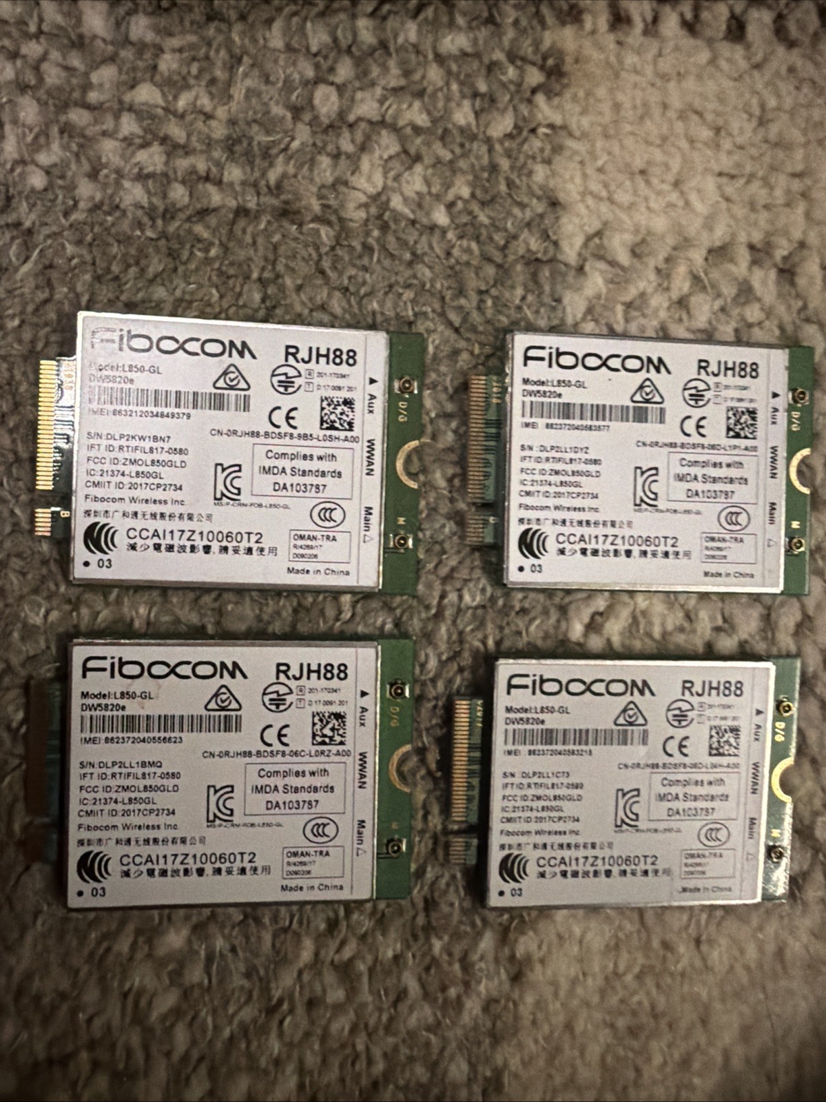 Lot Of 4x Fibocom L850-GL DW820e Cellular M.2 Card RJH88 WWAN