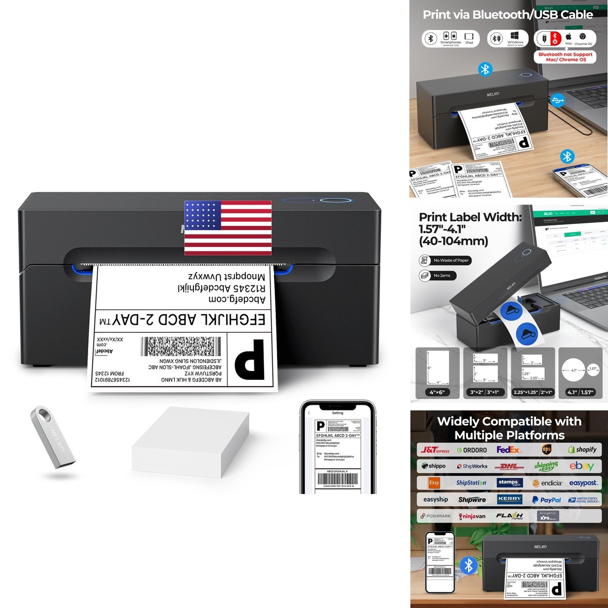 Nelko PL70e-BT Bluetooth 4x6 Thermal Shipping Label Printer