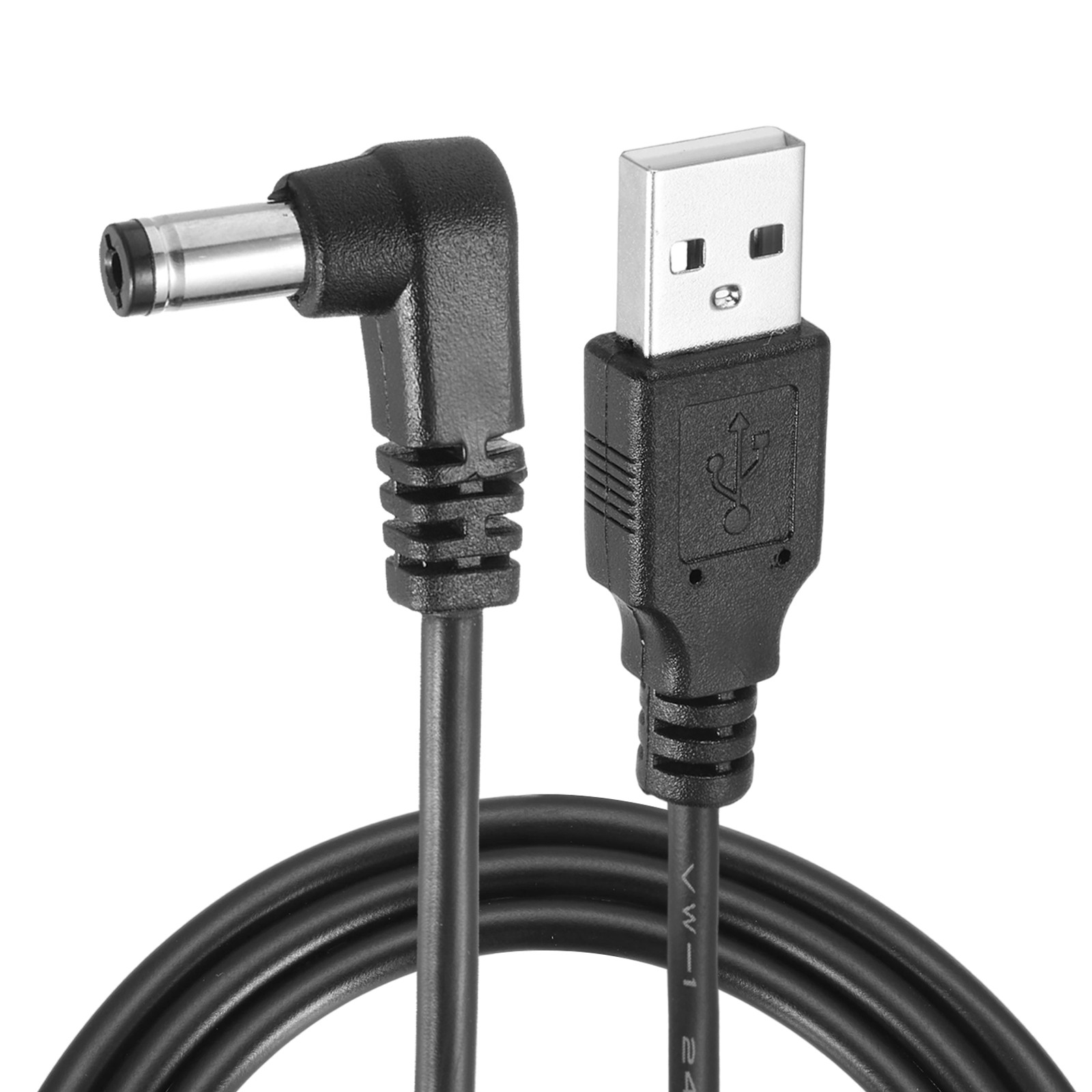 2Pcs 3.3ft USB A Type 5.5 x 2.1mm L-Shaped Head Power Connector Black