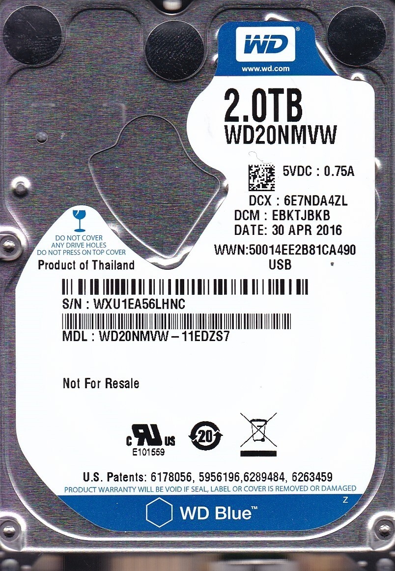 WD20NMVW-11EDZS7 EBKTJBKB sn: WXU1EA APR/2016 2TB USB 3.0 2.5 Western Digital 