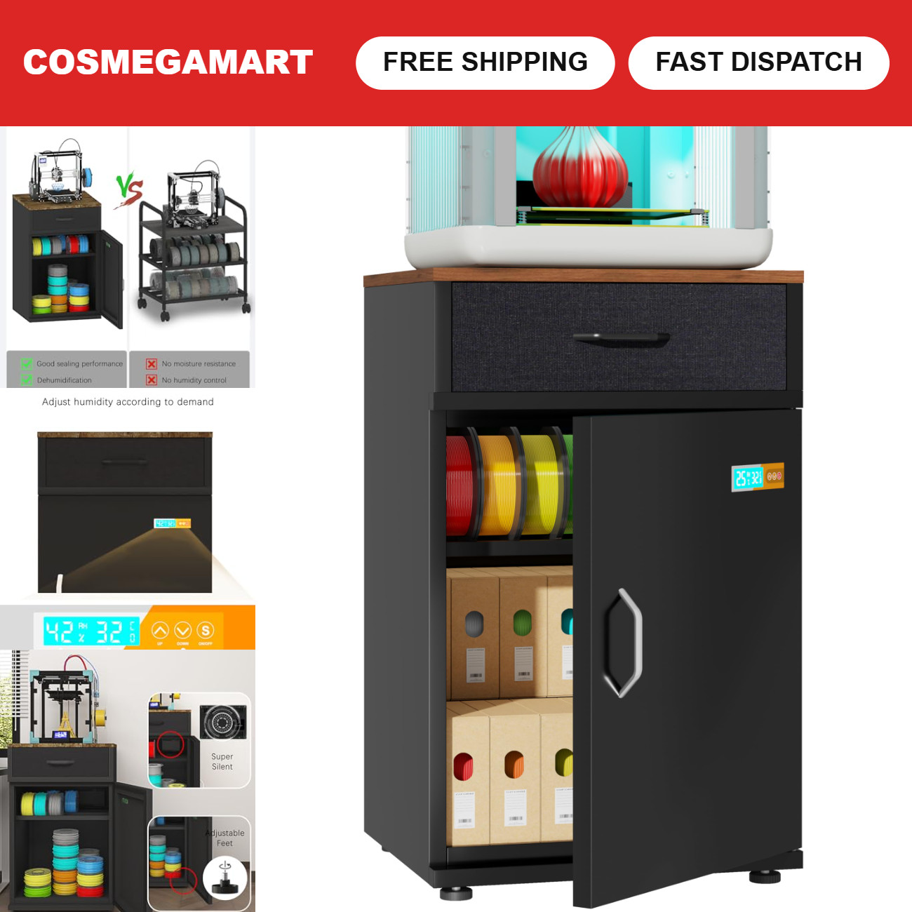 Moisture-Proof Filament Storage - 25% RH Control, 40 Rolls for 3D Printing
