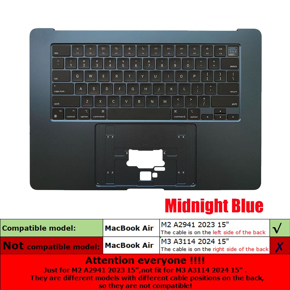 For MacBook Air 15" M2 A2941 2023 Top Case Keyboard Palm Rest Midnight Blue US