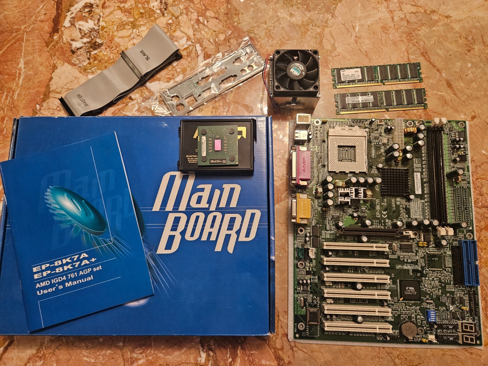Retro Gaming Epox 8K7A Motherboard, Athlon XP 2500+ CPU, RAM, HS - Original Box
