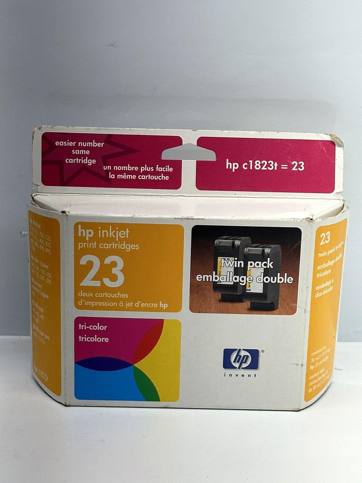 UNUSED TWIN PACK Genuine HP 23 Tri-color Ink Cartridge DeskJet 710 810 1120 30ml