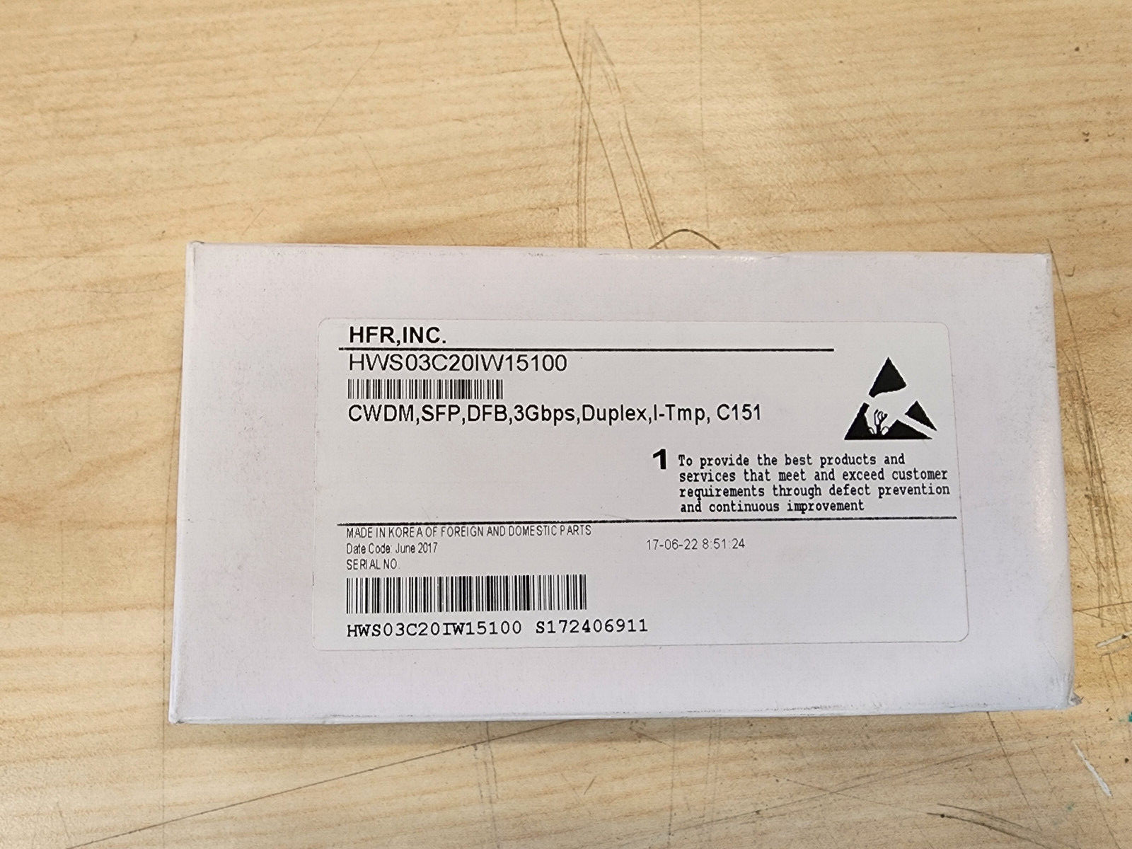 HFR, Inc. HWS03C20IW15100 SFP Module NEW
