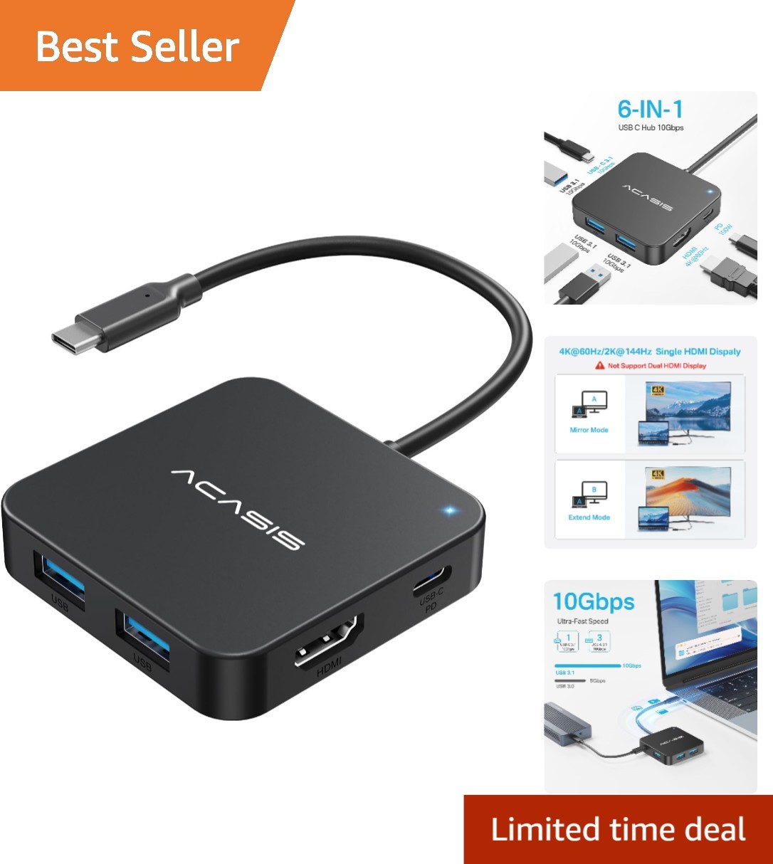Compact USB C Adapter: 4K HDMI & Fast Charging - Perfect for MacBook and Laptops