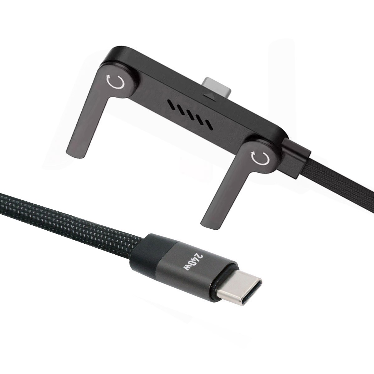 CY 240W Type-C Charging Cable Built-in Phone Stand with Dual Holder Bracket