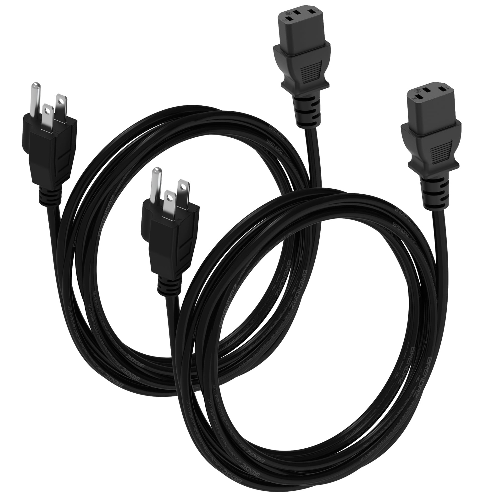 2-Pack 15ft. Universal PC Power Cord - 3 Prong AC Power Cable for Computer Mo...