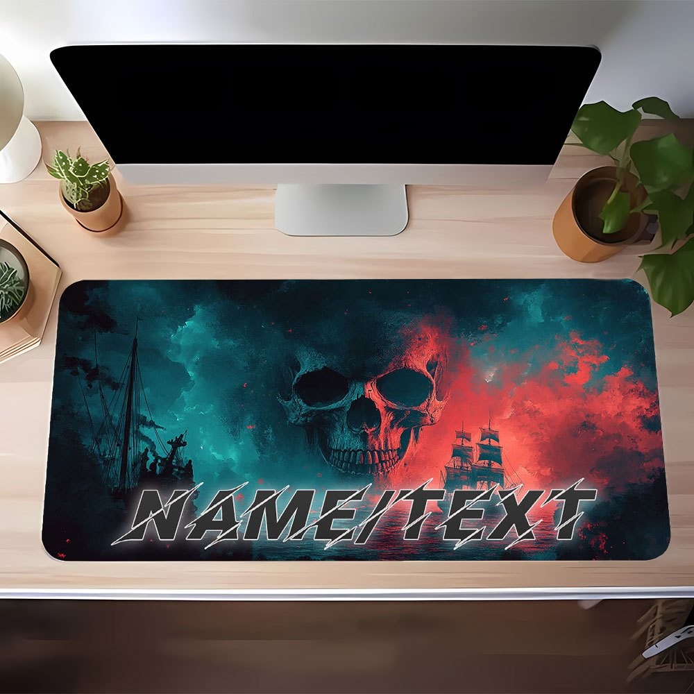 Personalized Name Skull, Vessels, Clouds, Text Design, Large Non-Slip Mouse Ma