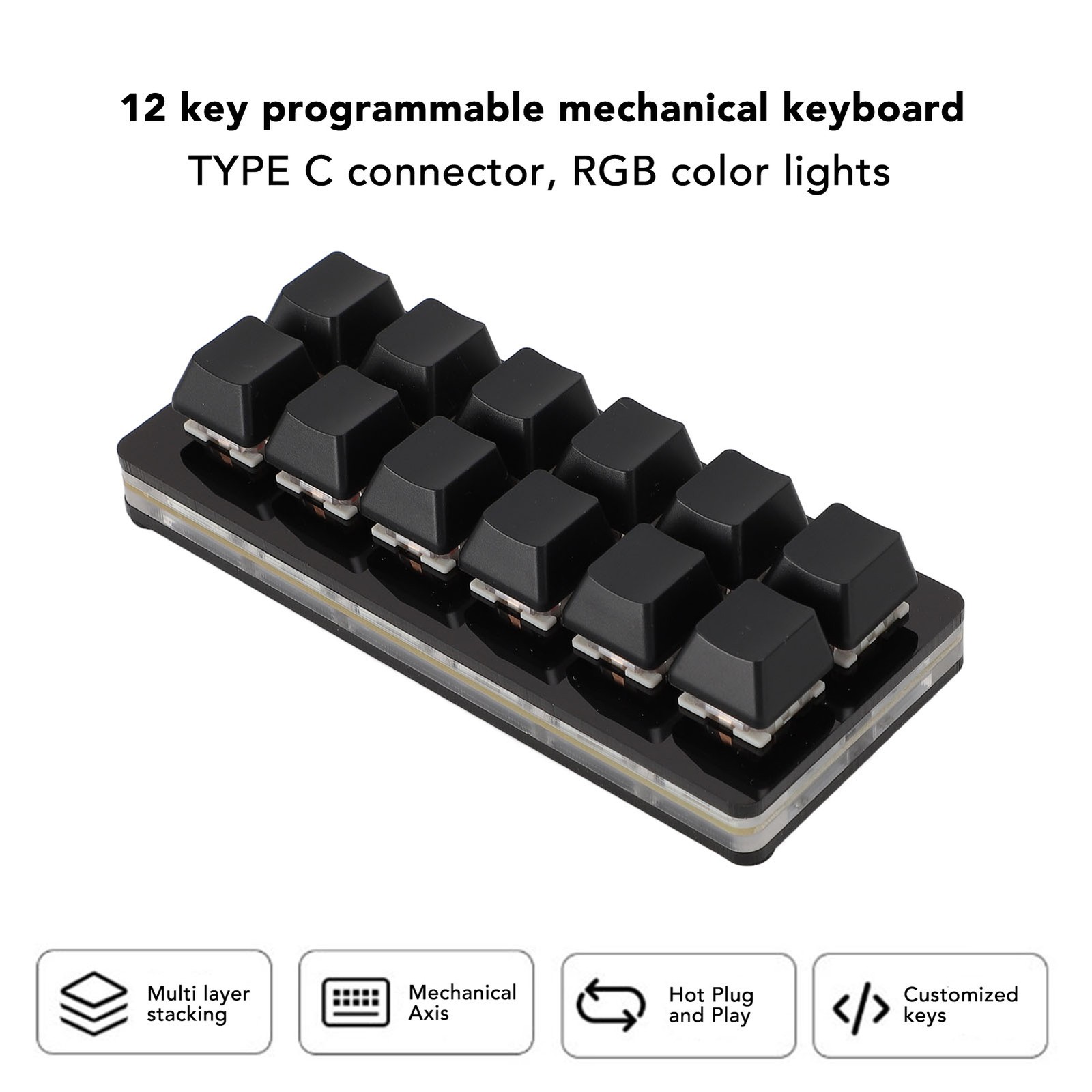 12 Key Gaming Keyboard USB Type C Wired Programmable RGB Multifunctional Small