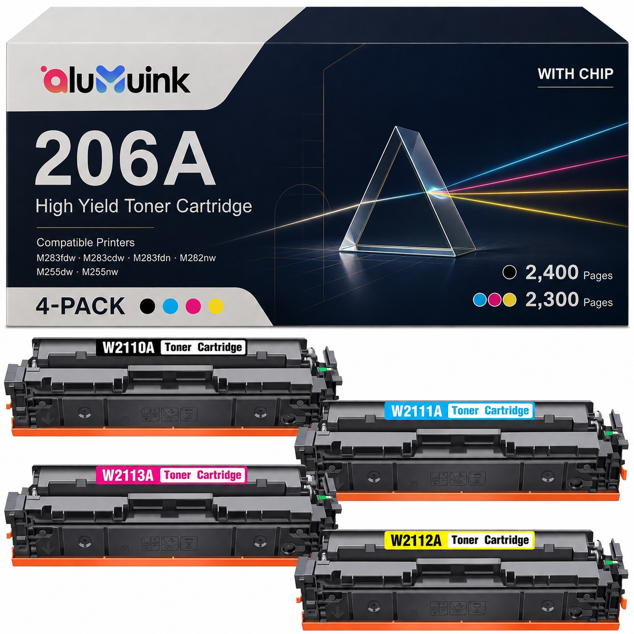 206A Toner Cartridge for Color LaserJet Pro MFP M283fdw M283fdn M283 M255dw 4PK