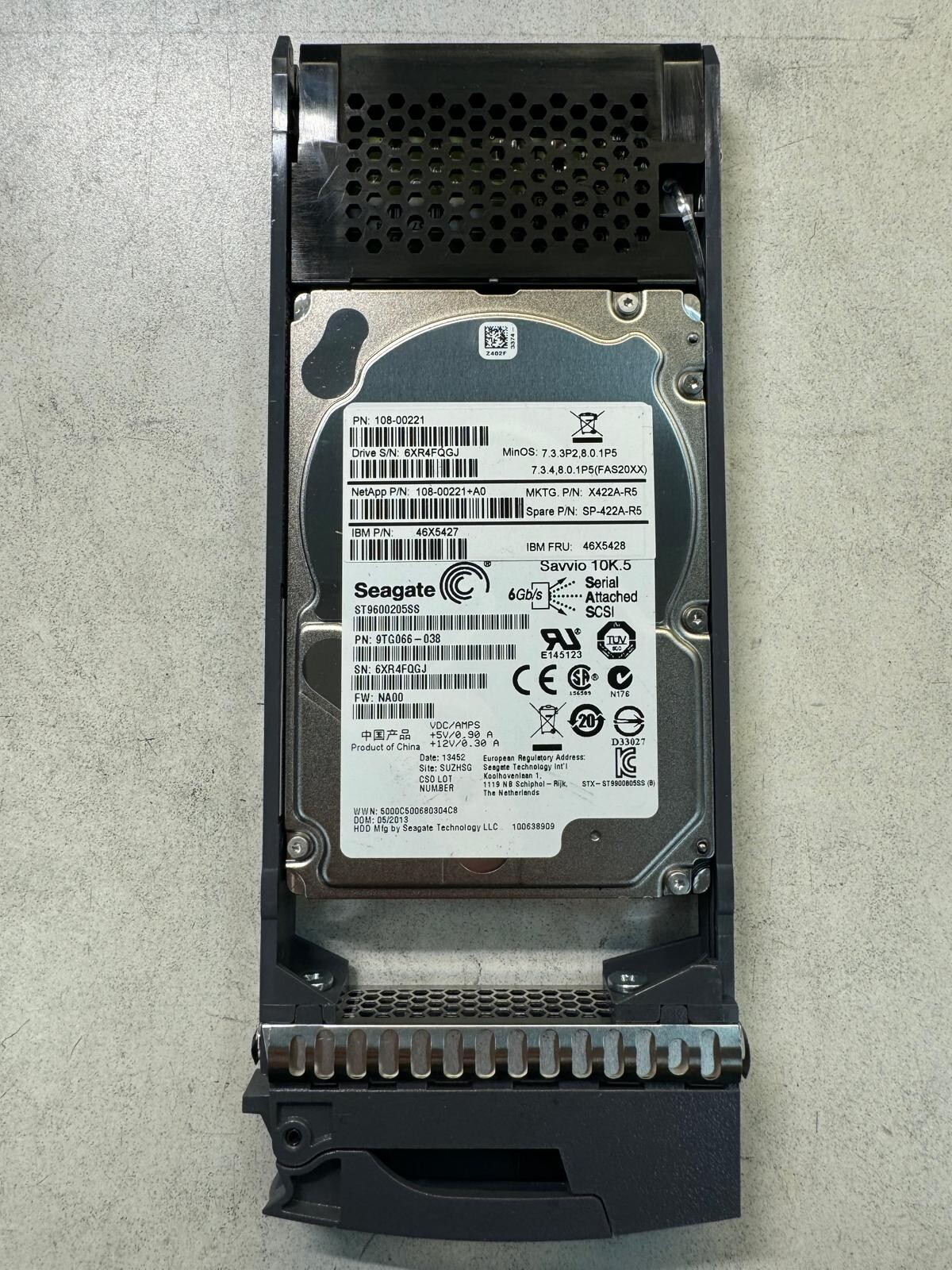 NetApp 600GB 108-00221+A0 X422A-R5 ST9600205SS 9TG066-038 6 Gb/s SAS 2.5"