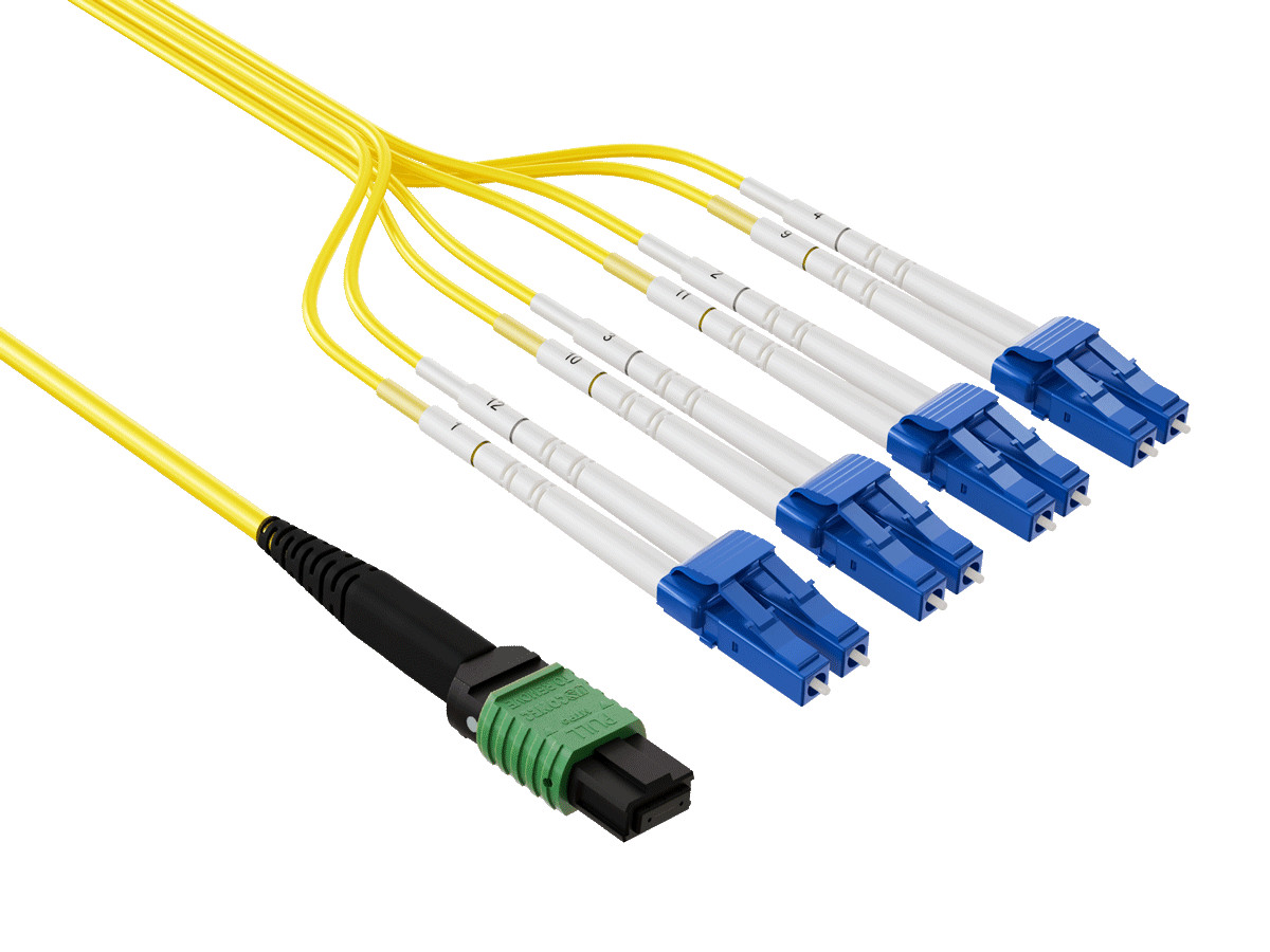 2m OS2 MTP/APC TO 4*LC 8 Fibers Duplex Corning Fiber Breakout Cable Type B Si...