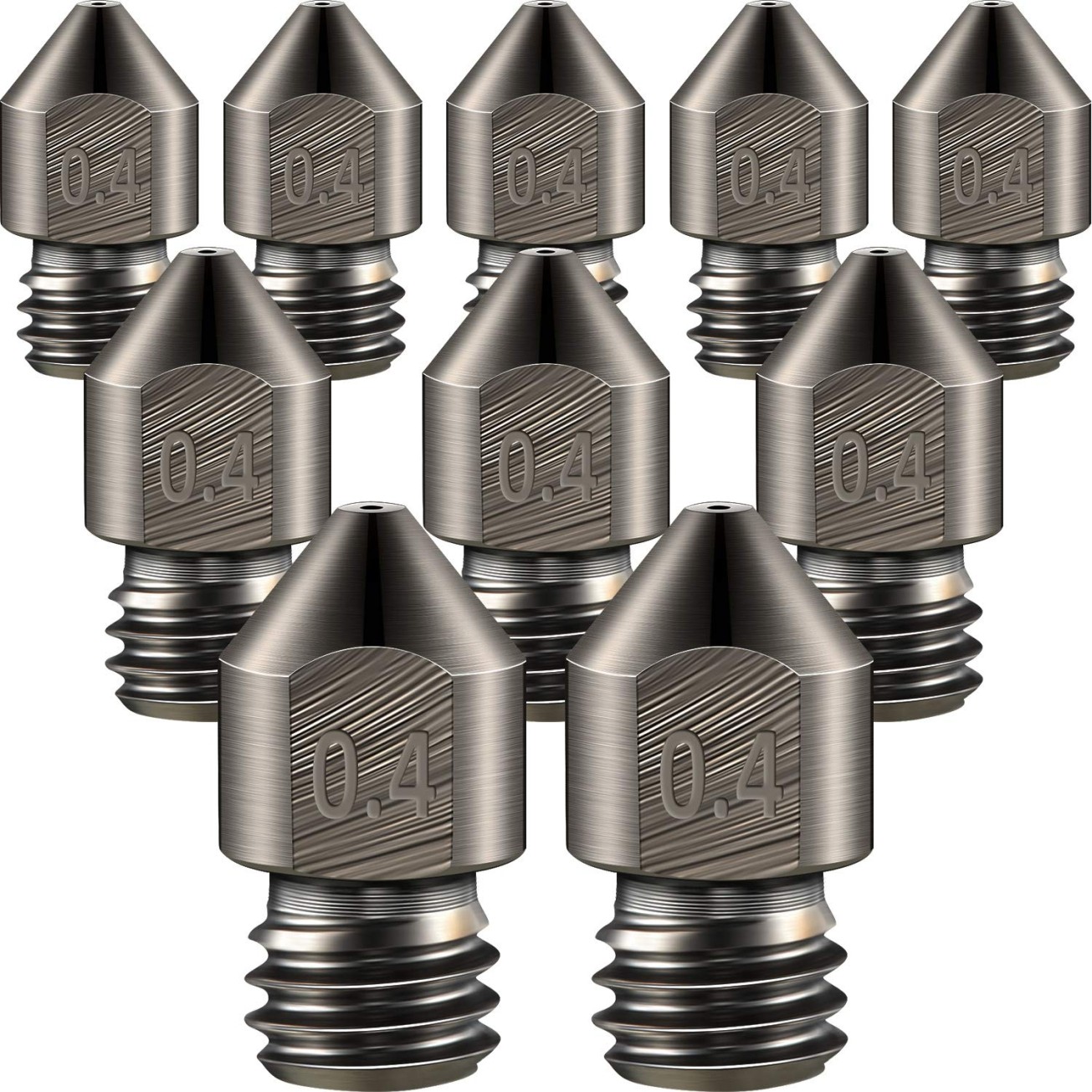 Mudder 10 Pieces Hardened Steel Nozzle 0.4 Mm/ 1.75 mm 3D Printer Mk8 Nozzles Hi