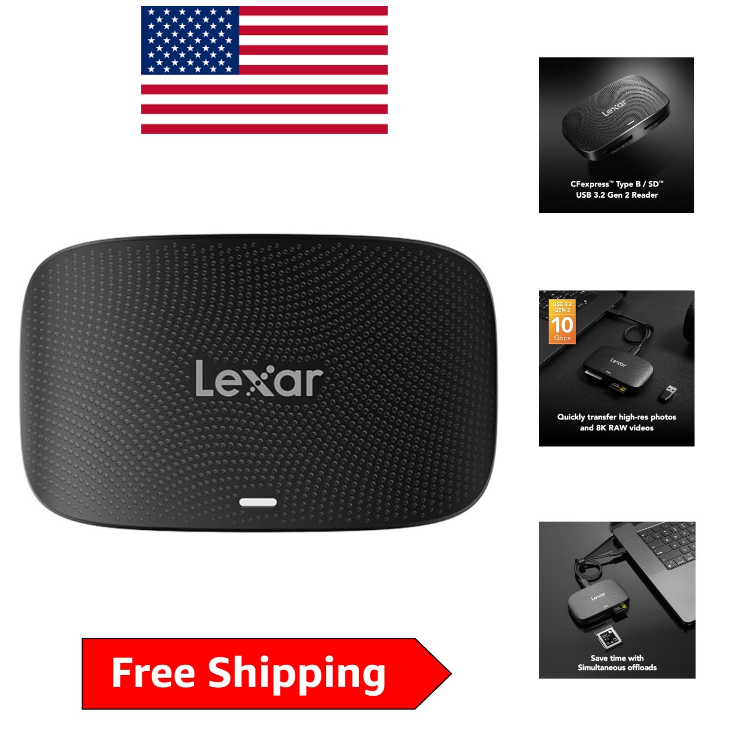 Professional CFexpress Type B/SD USB 3.2 Gen 2 Reader - 10Gbps Transfer Speeds
