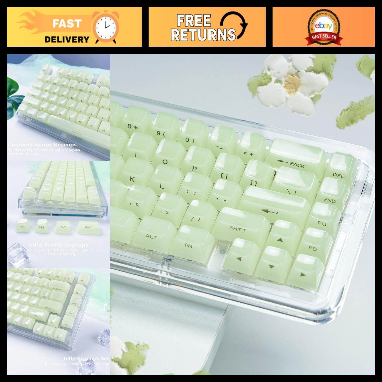 Green Jelly Keycaps for Mechanical Keyboard - Ceramic Style Clear Creamy Caps