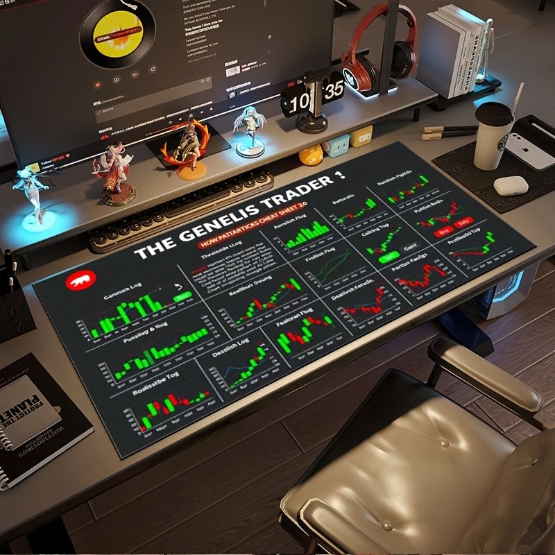A Large Gaming Mouse Pad Featuring a Dense Red And Green Trading Chart Pattern
