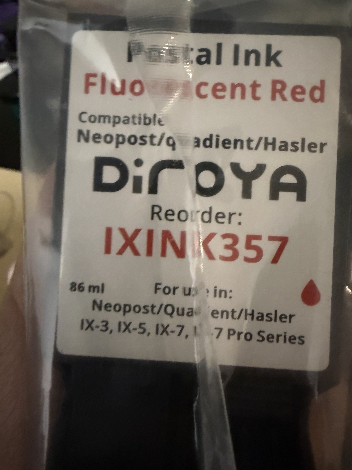 Diroya Standard Capacity RED Ink Cartridge IXINK357 For Neopost Quadient Hasler