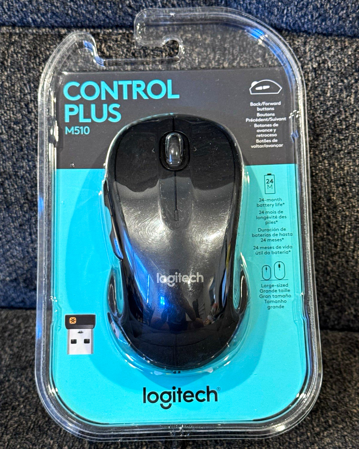 Logitech Control Plus M510 Wireless USB Optical Mouse 1000 DPI 7-Button Black