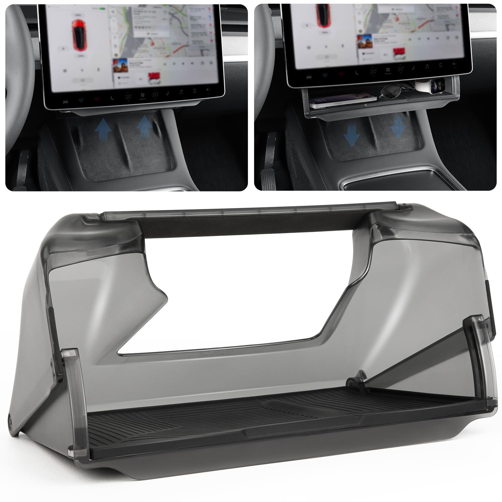 Under Screen Storage Box for Tesla 2020-2025 Model Y 2020-2023 Model 3, Desig...