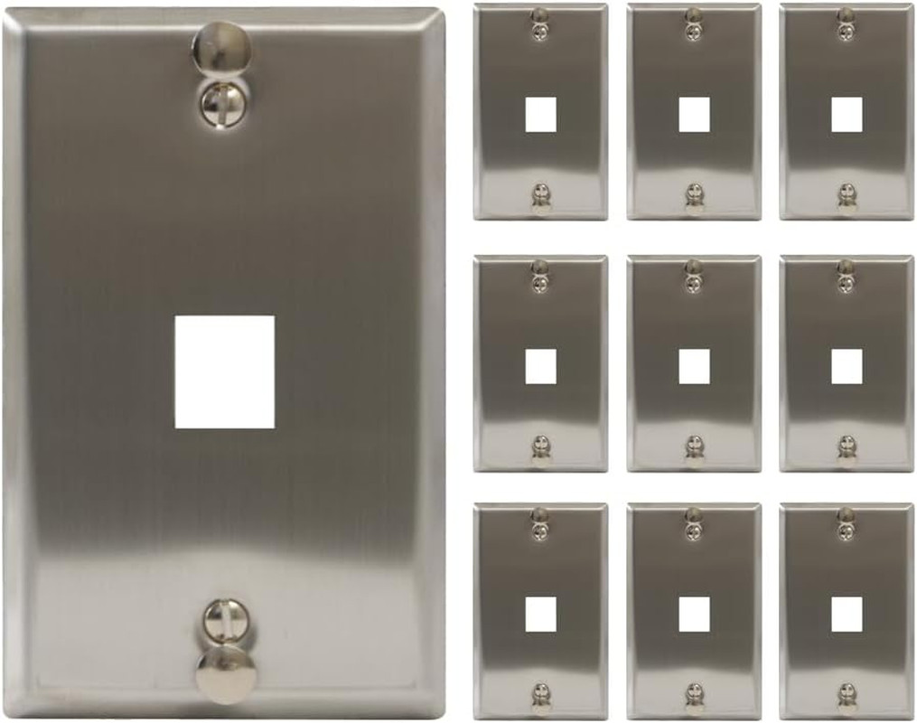 1-Port Keystone Wall Plate, RJ45, Hanging Standoffs, 1-Gang, 10-Pack