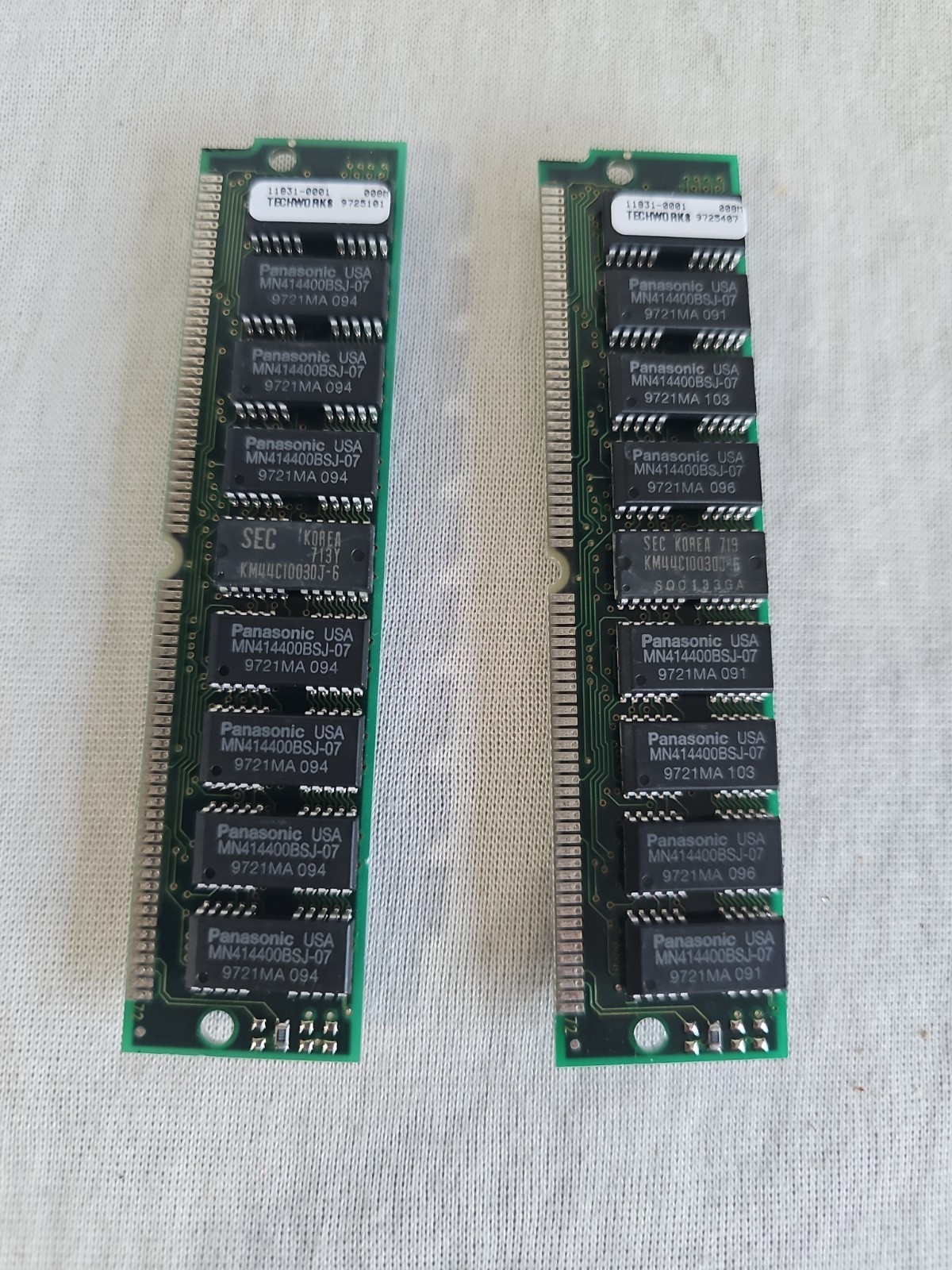 Lot of 2 Techworks 8MB 72-Pin SIMM Memory Modules Panasonic Chips Vintage RAM