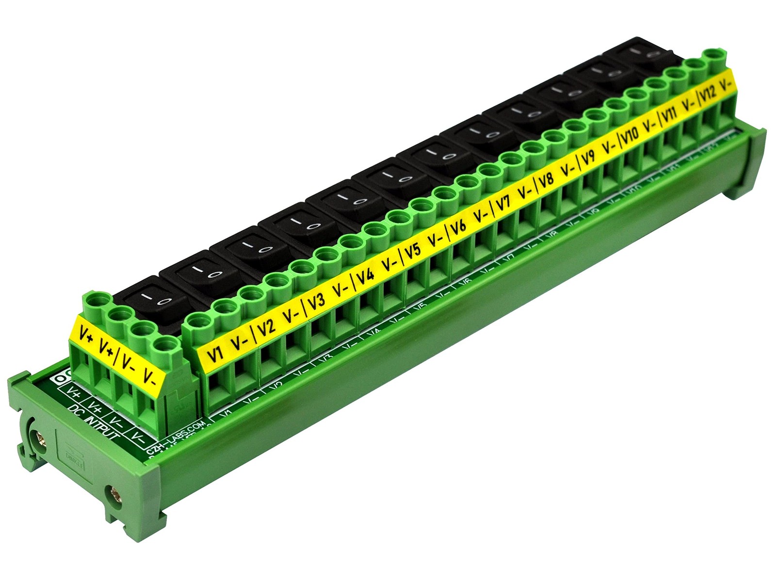 1 PCS DIN Rail Mount 12 Channel Rocker Switch DC Power Distribution Strip