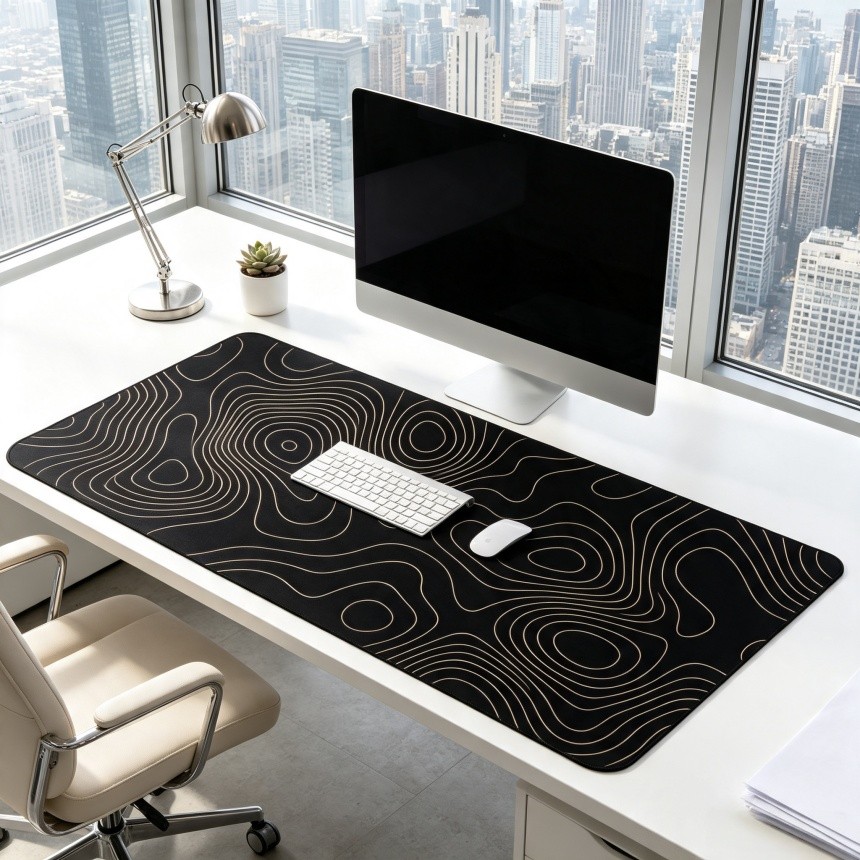 1pc Large Topographic Contour Line Desk Mat, Non-slip Extended Mouse Pad, Mini