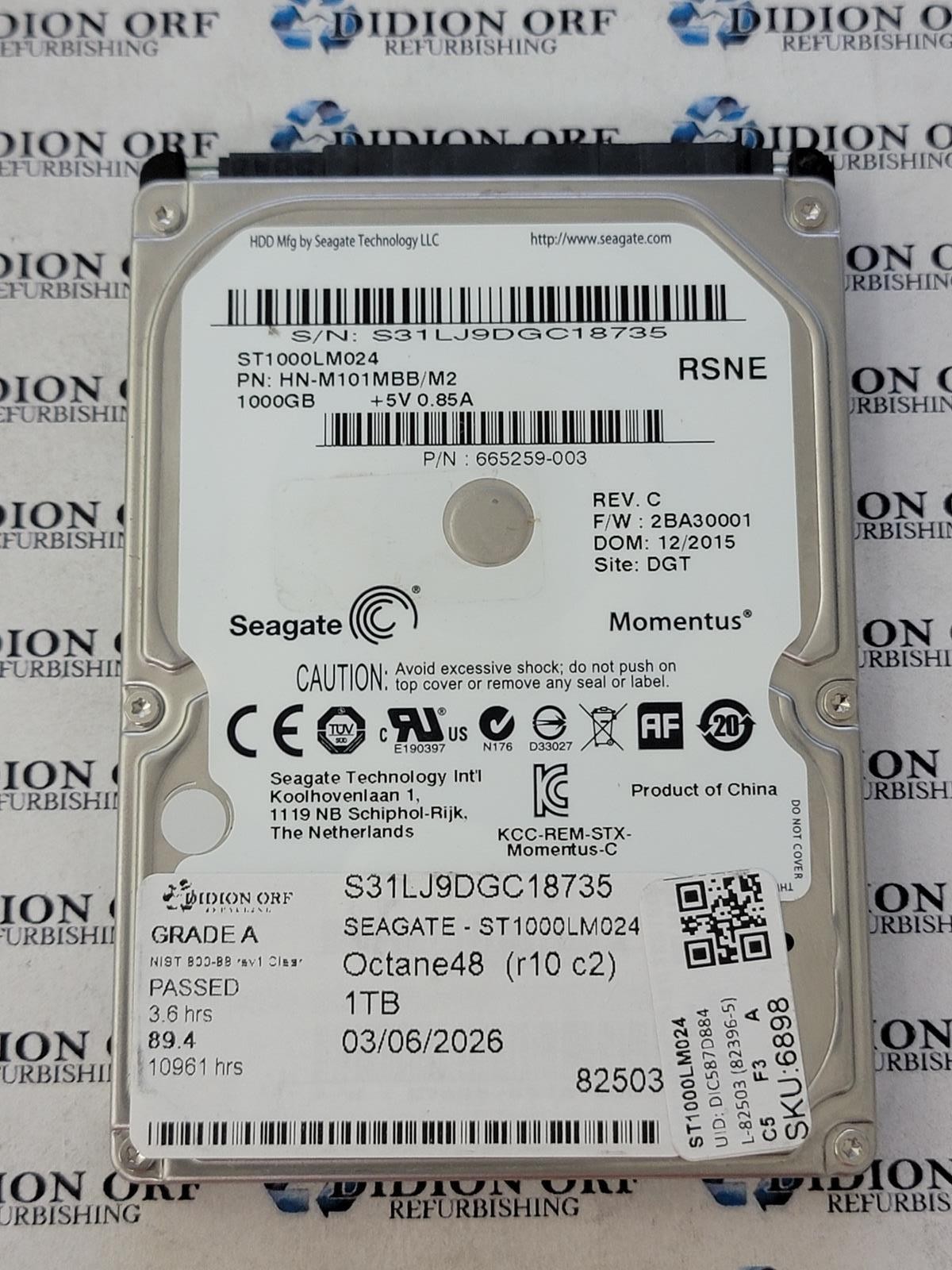 SEAGATE 1TB 2.5" SATA HDD 5400 RPM GRADE A ST1000LM024,  SKU 6898