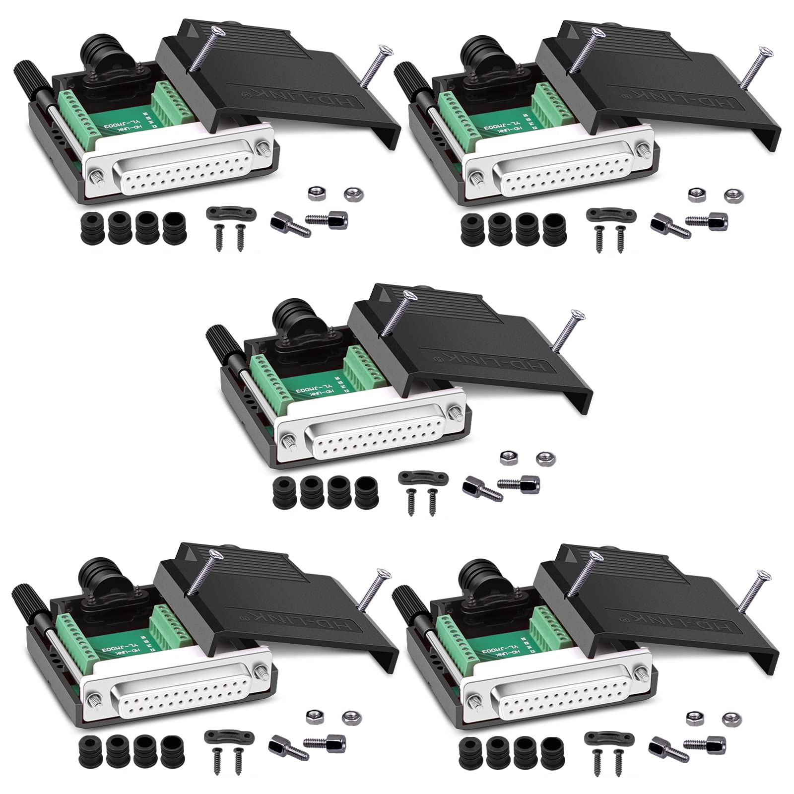 5 PCS DB25 Solderless Connector RS232 DSUB Serial 25Pin Female Adapter