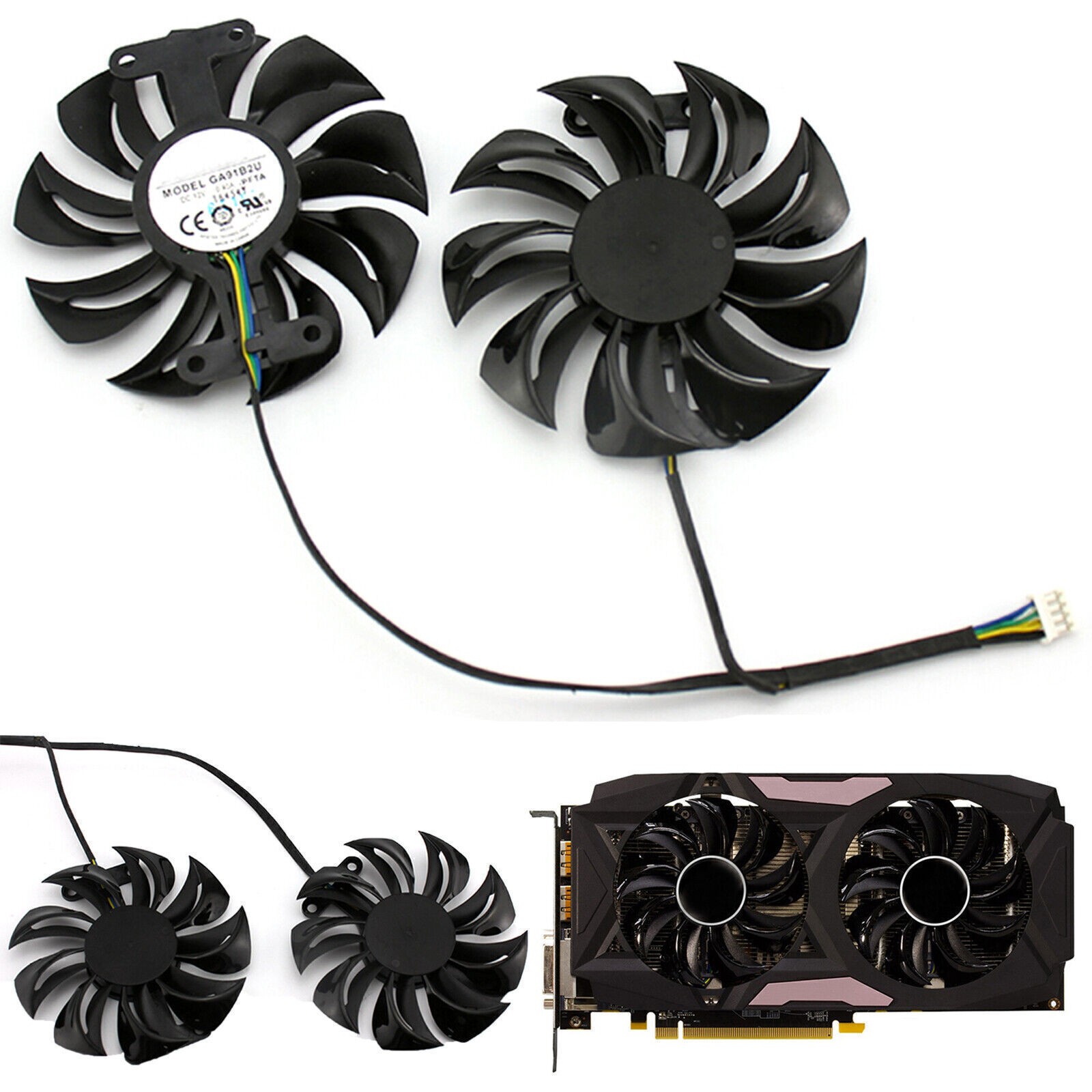 For Dataland PowerColor RX480 RX470 470D 580 Graphics Card Dual Fan GA91B2U 12V