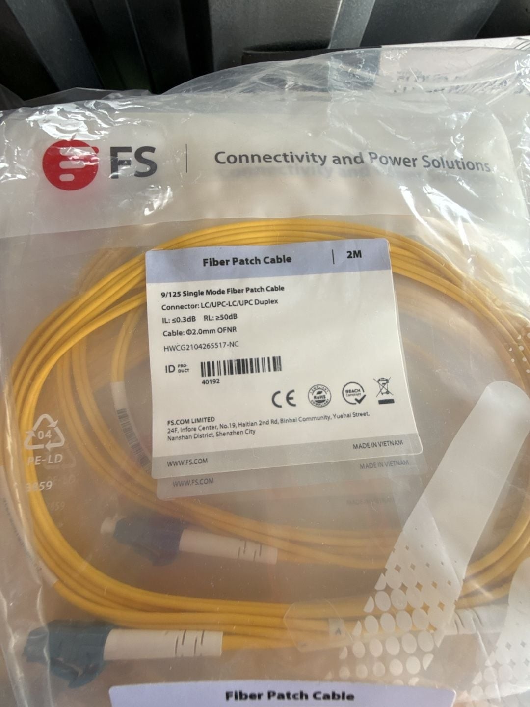 FS 9/125 Single Mode Fiber Patch Cable 2M LC/UPC-LC/UPC Duplex