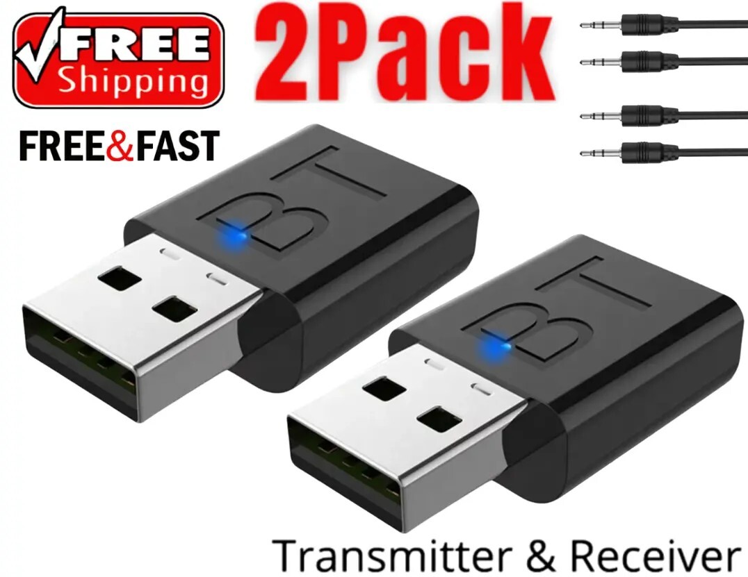 2x Receptor de Audio Bluetooth Inalambrico 3,5 mm AUX/USB Adaptador de Carro Tv