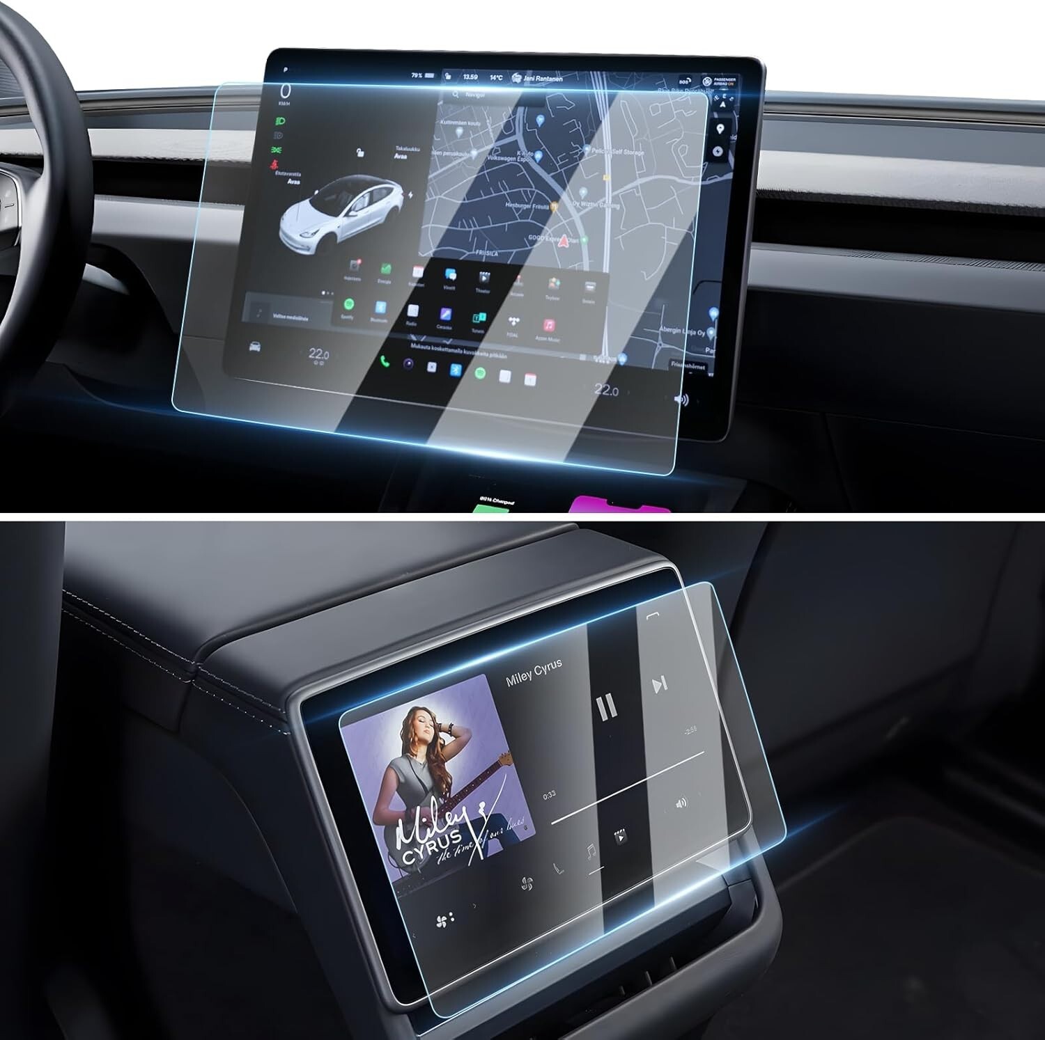 (2 PCS) 15.4" & Rear 8" Glass Screen Protector for Tesla Model 3 2026/2025/2024