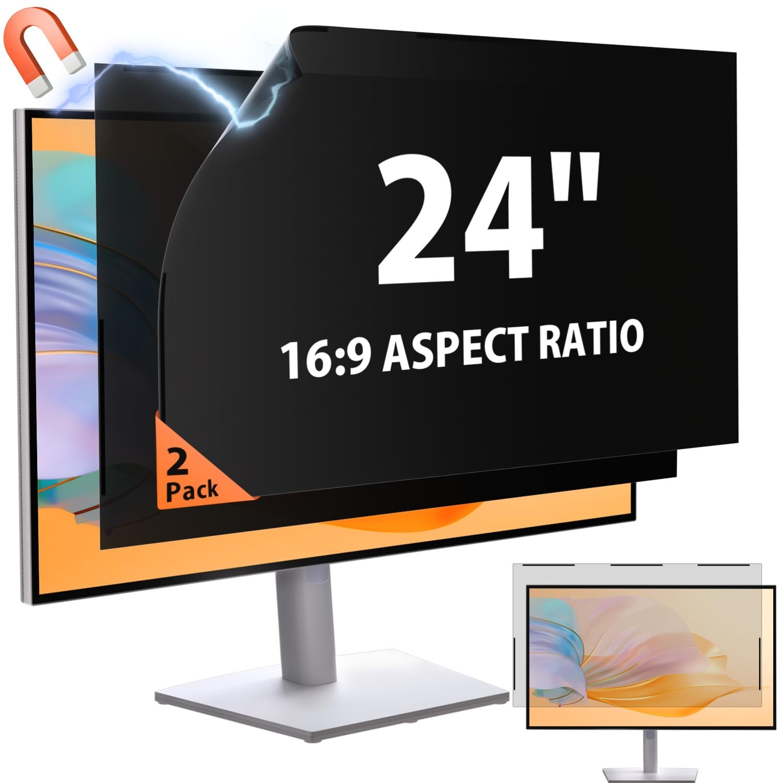 [2 Pack] 24 Inch 16:9 Magnetic Privacy Screen for Monitor Anti-Glare, Blue Li...