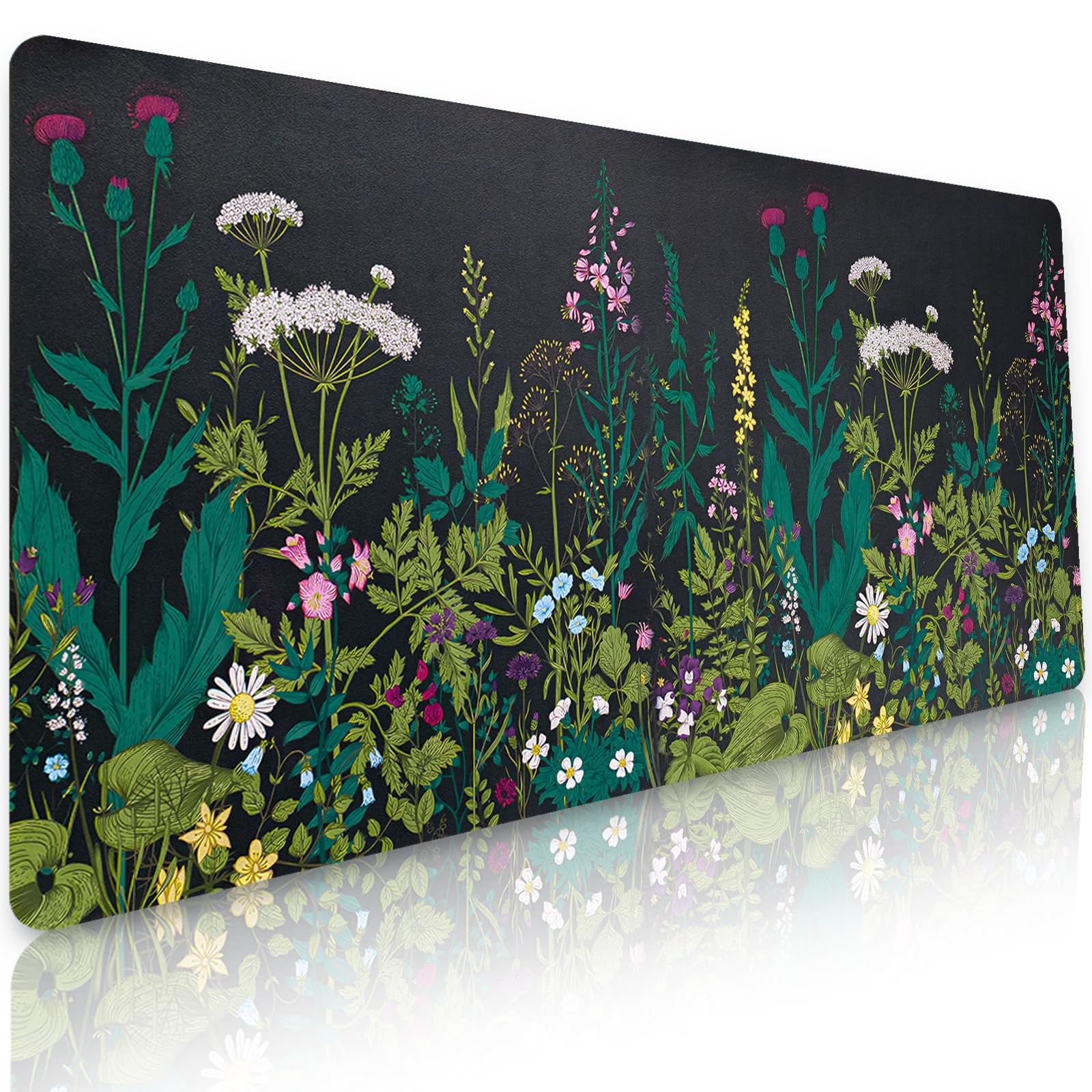 Bloss Green Desk Mat, Leather Desk Pad, Oil Painting Like Large Mouse Pad, D