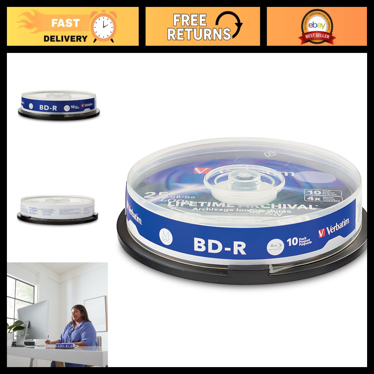 25GB BD-R Inkjet Printable Archival Discs, 10 Pack, 4X Speed, Durable Storage