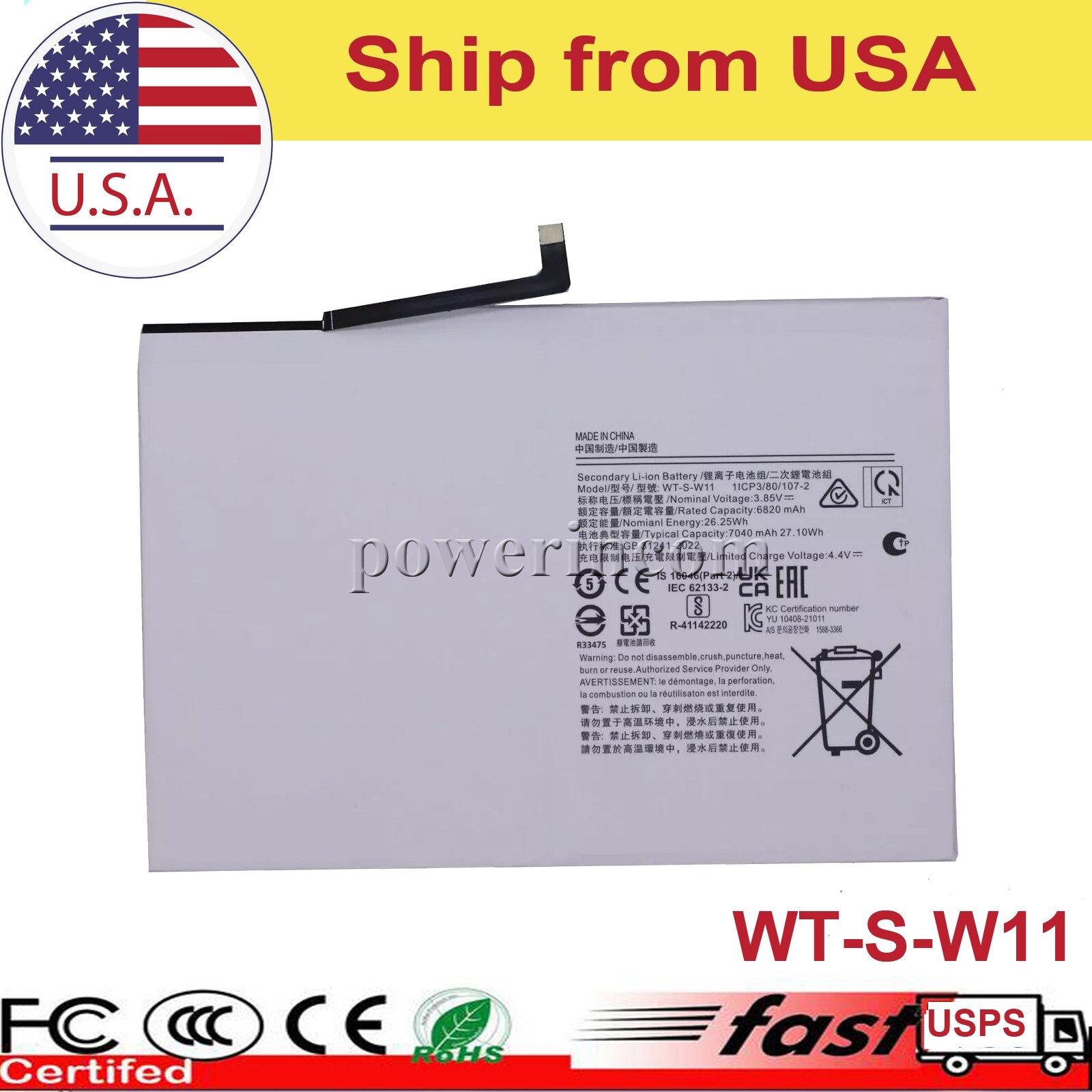 New Tablet Battery for Samsung WT-S-W11 Galaxy Tab A9+ 11" SM-X210 1ICP3/80/107-