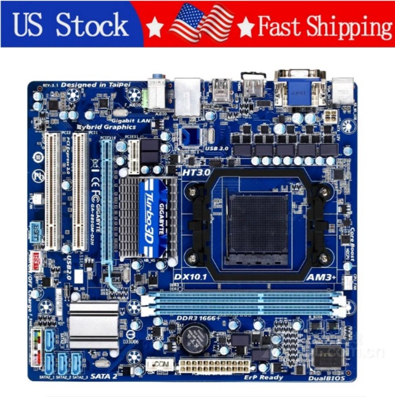 Used Gigabyte GA-880GM-D2H V4.0 AMD 880G M-ATX AM3/AM3+ Motherboard DDR3