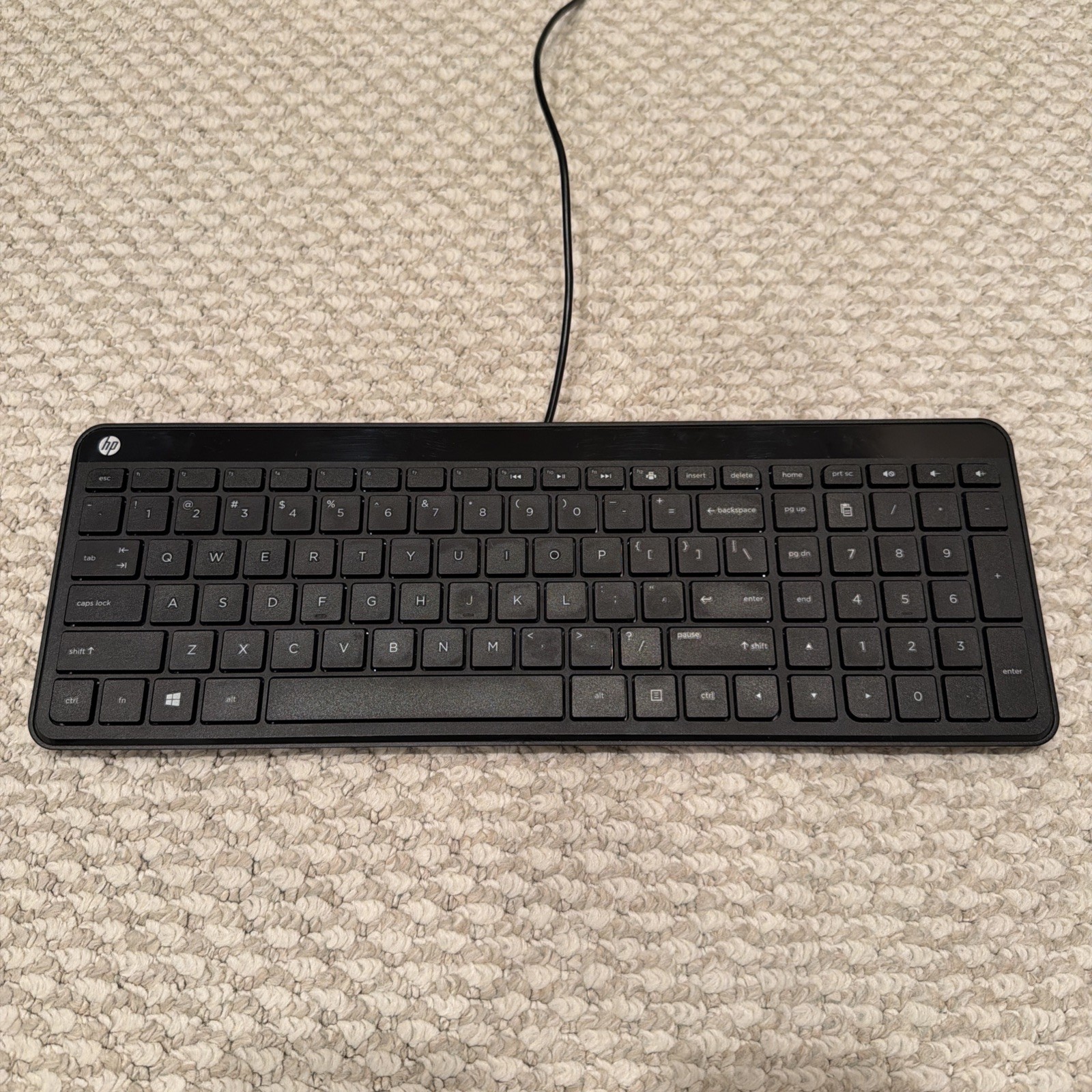 HP KBAH21 USB Wired Super Slim Thin Black PC Keyboard Lightweight Tested