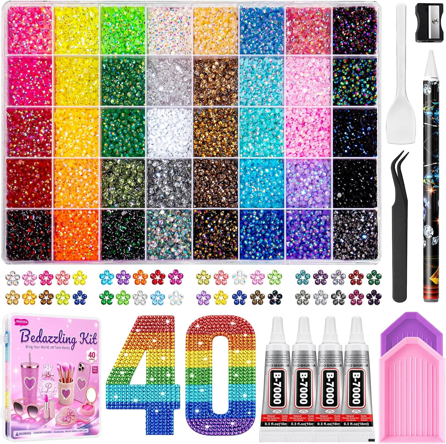 50000Pcs Bedazzling Kit with Rhinestones, 40 Colors 3Mm Resin Jelly Flatback Gem