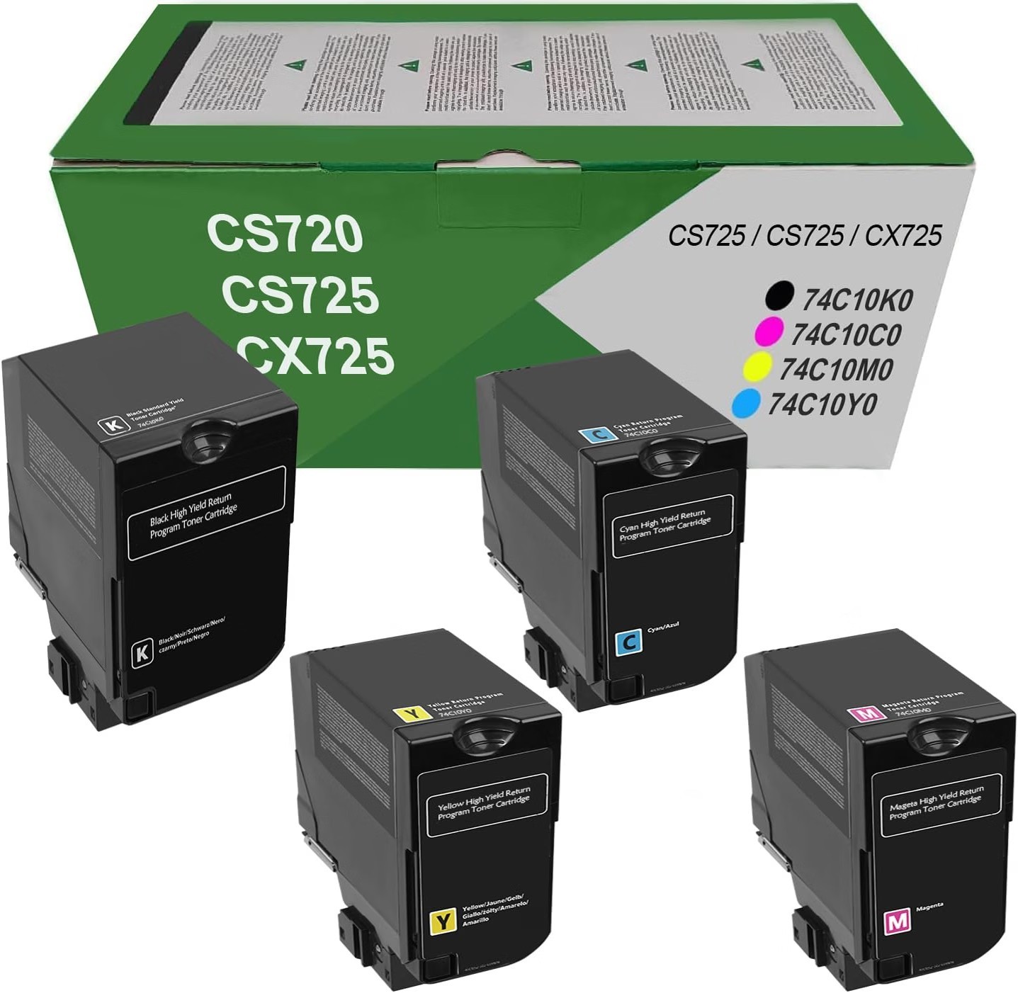 Toner Cartridges for Lexmark CS725 CX725 CS720 CS720de CS720dte CS725de 4Pack