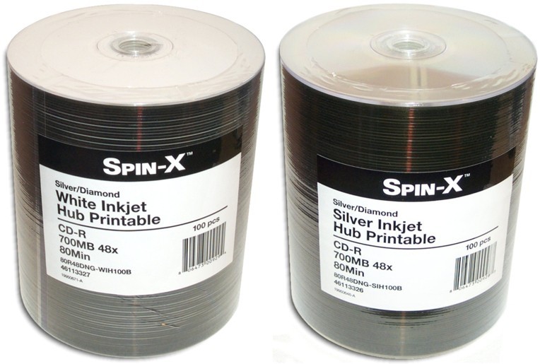 200-Pak Spin-X Inkjet Hub DIAMONDSILVER 48X 80-Min CDRs (100 white & 100 silver)