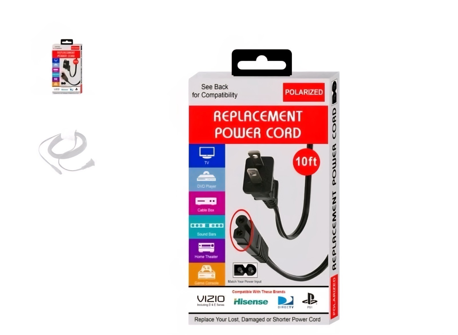 Xtreme Cables 10 Foot Polarized Replacement Power Cord Vizio Hisense PS1 Comcast