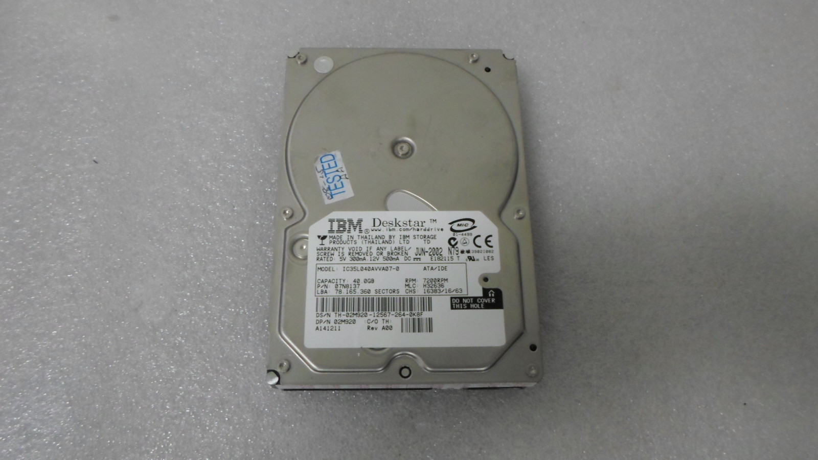 IBM Dell IC35L040AVVA07-0 07N8137 0NM920 7200 RPM 40GB IDE Hard Drive TESTED