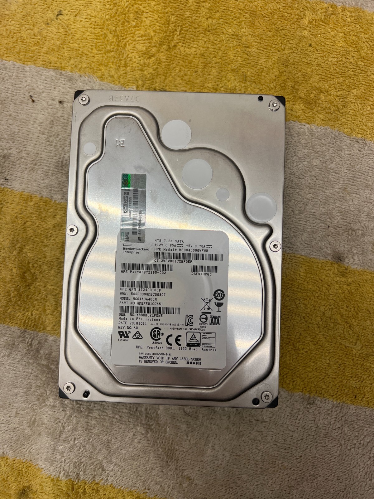 HP Enterprise 4TB 35 SATA HDD 7200 RPM MG04ACA400N G2U