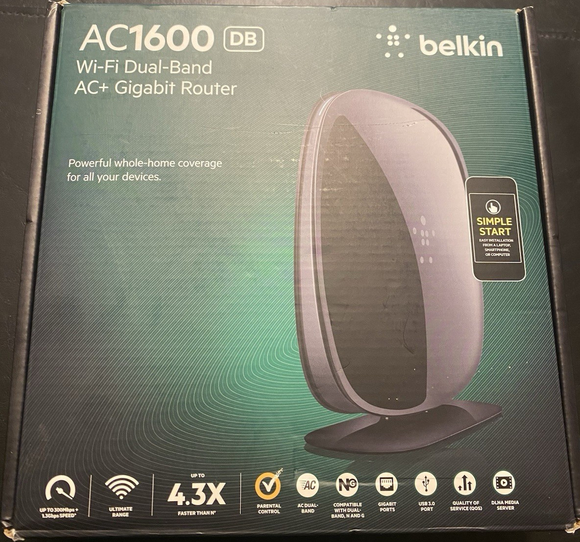 Belkin AC1600 DB Wi-Fi Dual-Band AC+Gigabit Router 1300Mbps 4 LAN Ports