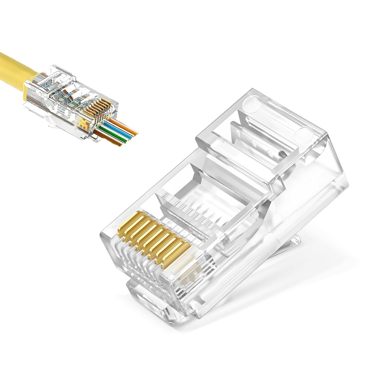 50 Pack Cat5e RJ45 Pass Through Connectors, UTP Ethernet Cable Ends Small
