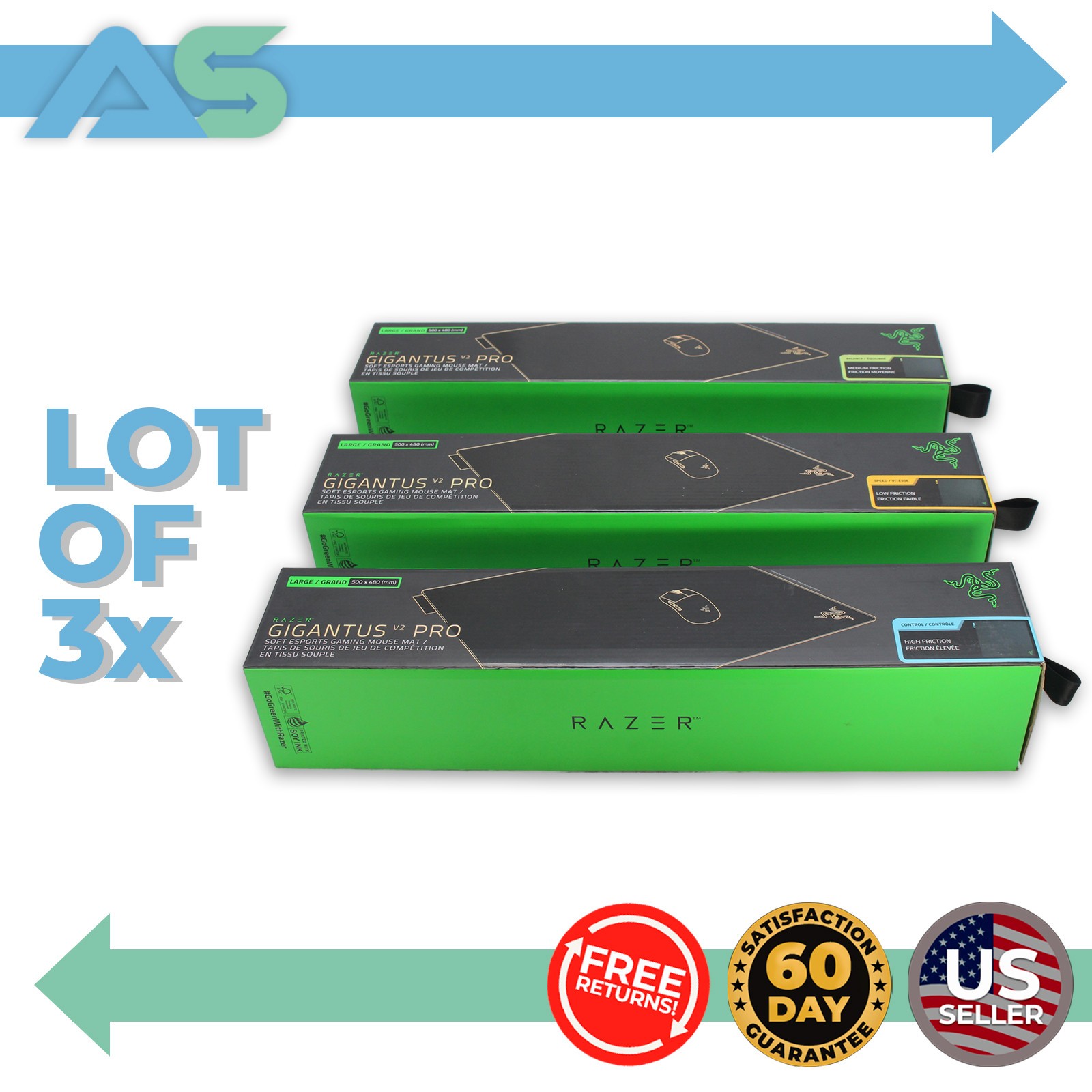 Lot of 3 Razer Gigantus V2 Pro Soft LARGE Mouse Mat Max Speed/Control/Balance