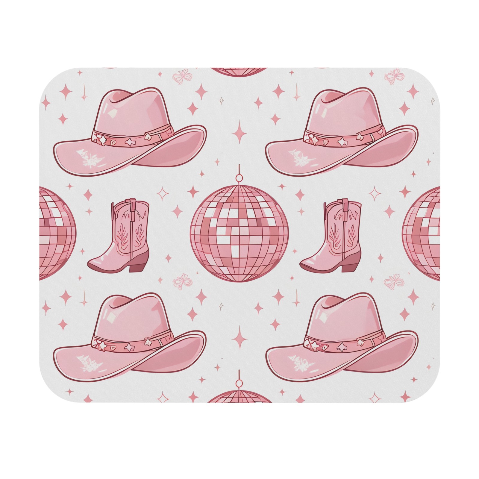 Pink Cowgirl Pattern Mouse Pad | Disco Ball, Cowboy Hat & Boots